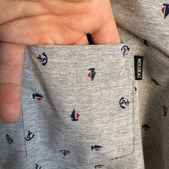 Molokai Surf Co Men's Allover Boat & Anchor Short Sleeve Button Shirt Gray Large - Picture 3 of 13